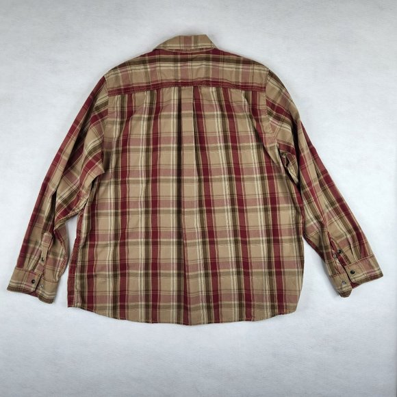 Mossy Oak Mens Western Shirt Pearl Snap Red Tan Plaid XXL Cotton Poly Button Up - Picture 3 of 6